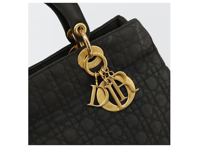 Christian Dior Borsa Lady Dior Canage in nylon nero e oro Auth BA12261 D'oro - vista 18