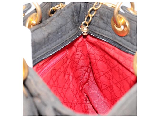 Christian Dior Borsa Lady Dior Canage in nylon nero e oro Auth BA12261 D'oro - vista 20