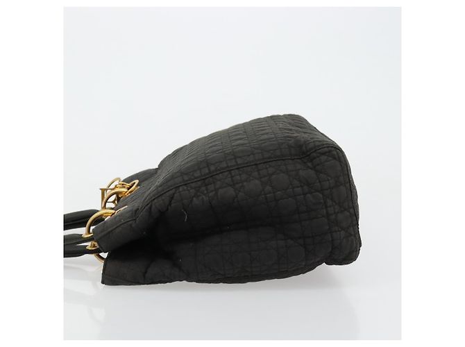 Christian Dior Borsa Lady Dior Canage in nylon nero e oro Auth BA12261 D'oro - vista 4