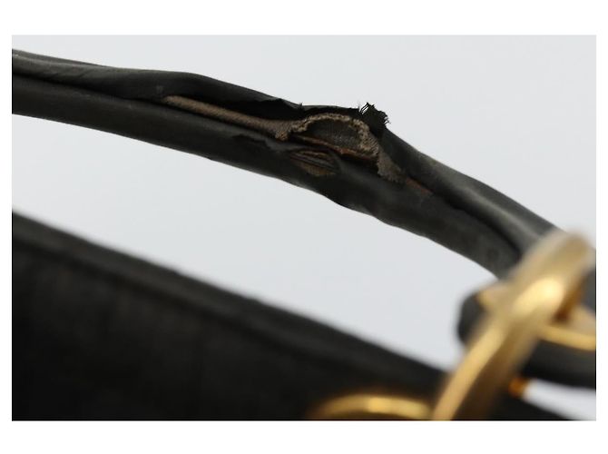Christian Dior Borsa Lady Dior Canage in nylon nero e oro Auth BA12261 D'oro - vista 8