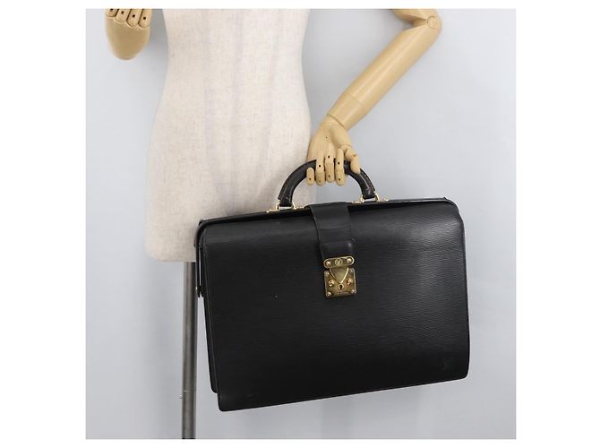 LOUIS VUITTON Borsa Business Epi Serviette con Chiusura Nera M54352 LV Auth BA12065 Nero - vista 27