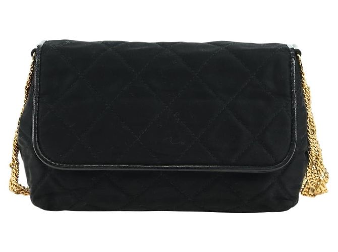 CHANEL Borsa a Spalla Matelassé Catena Satin Nero Oro CC Auth 168914V D'oro - vista 13