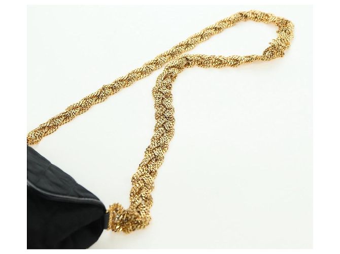 CHANEL Borsa a Spalla Matelassé Catena Satin Nero Oro CC Auth 168914V D'oro - vista 14