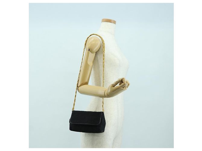 CHANEL Borsa a Spalla Matelassé Catena Satin Nero Oro CC Auth 168914V D'oro - vista 27