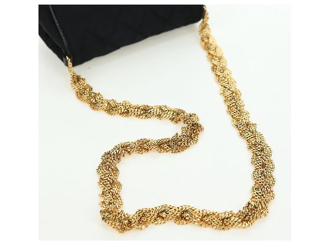 CHANEL Borsa a Spalla Matelassé Catena Satin Nero Oro CC Auth 168914V D'oro - vista 7