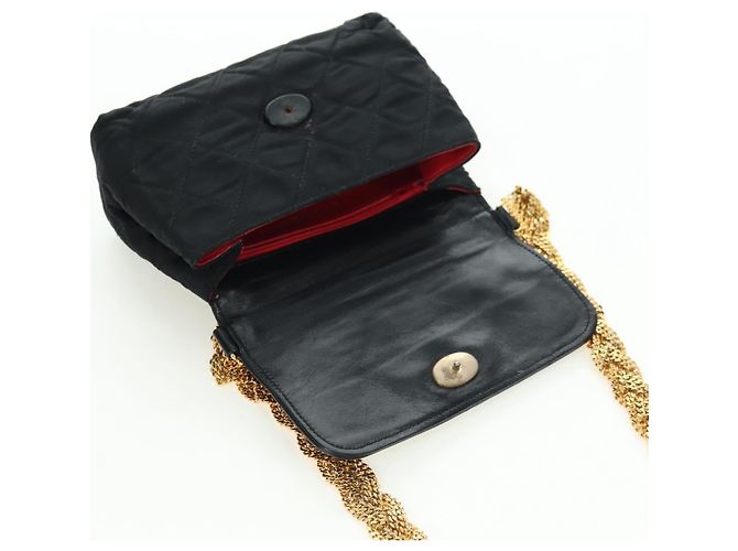 CHANEL Borsa a Spalla Matelassé Catena Satin Nero Oro CC Auth 168914V D'oro - vista 9