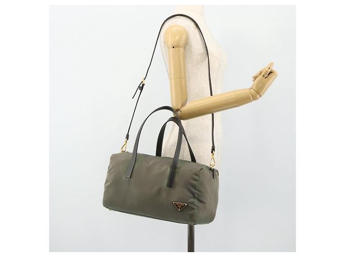 Borsa a Spalla PRADA Nylon 2way Verde Oro Auth 176782 D'oro - vista 27