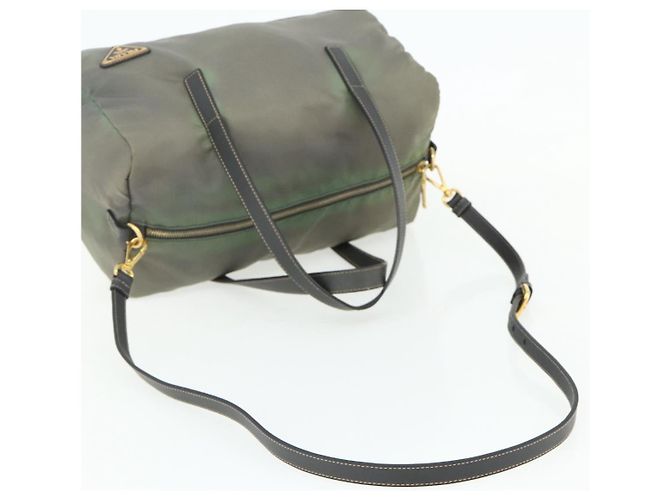 Borsa a Spalla PRADA Nylon 2way Verde Oro Auth 176782 D'oro - vista 8