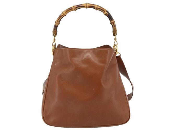 Borsa a mano in pelle Gucci Bamboo 2way marrone oro 001 2113 1638 Auth bs34730 D'oro - vista 2