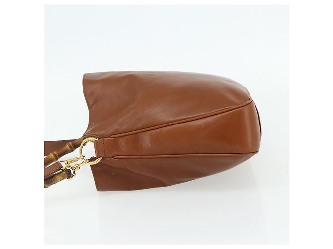 Borsa a mano in pelle Gucci Bamboo 2way marrone oro 001 2113 1638 Auth bs34730 D'oro - vista 3