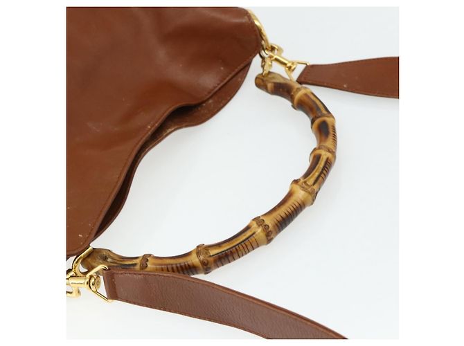Borsa a mano in pelle Gucci Bamboo 2way marrone oro 001 2113 1638 Auth bs34730 D'oro - vista 7