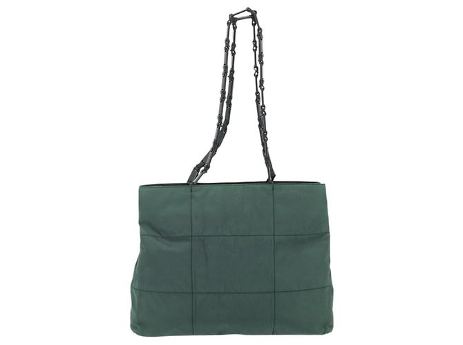 Tote PRADA Kettentasche aus Nylon Grün Silber Auth bs34645 - Ansicht 13