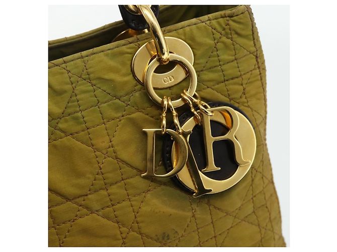 Christian Dior Borsa Lady Dior Canage in nylon verde e oro Auth BA12259 D'oro - vista 10