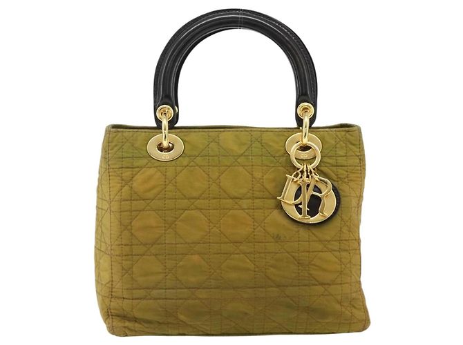 Christian Dior Borsa Lady Dior Canage in nylon verde e oro Auth BA12259 D'oro - vista 13