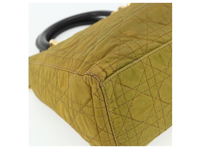 Christian Dior Borsa Lady Dior Canage in nylon verde e oro Auth BA12259 D'oro - vista 14