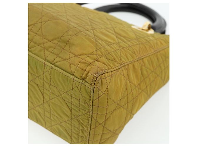 Christian Dior Borsa Lady Dior Canage in nylon verde e oro Auth BA12259 D'oro - vista 15
