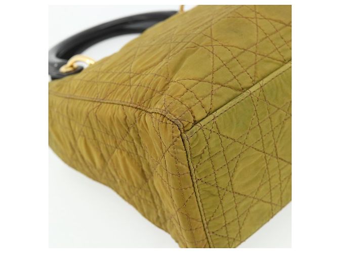 Christian Dior Borsa Lady Dior Canage in nylon verde e oro Auth BA12259 D'oro - vista 16