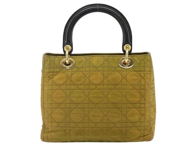 Christian Dior Borsa Lady Dior Canage in nylon verde e oro Auth BA12259 D'oro - vista 2