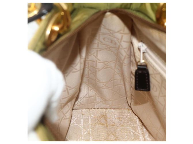 Christian Dior Borsa Lady Dior Canage in nylon verde e oro Auth BA12259 D'oro - vista 20