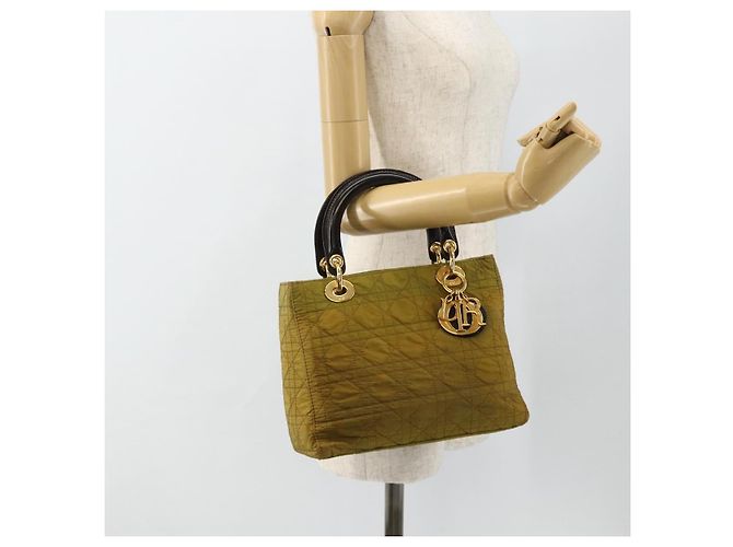 Christian Dior Borsa Lady Dior Canage in nylon verde e oro Auth BA12259 D'oro - vista 23