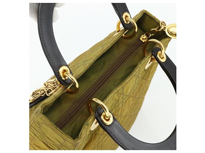 Christian Dior Borsa Lady Dior Canage in nylon verde e oro Auth BA12259 D'oro - vista 6