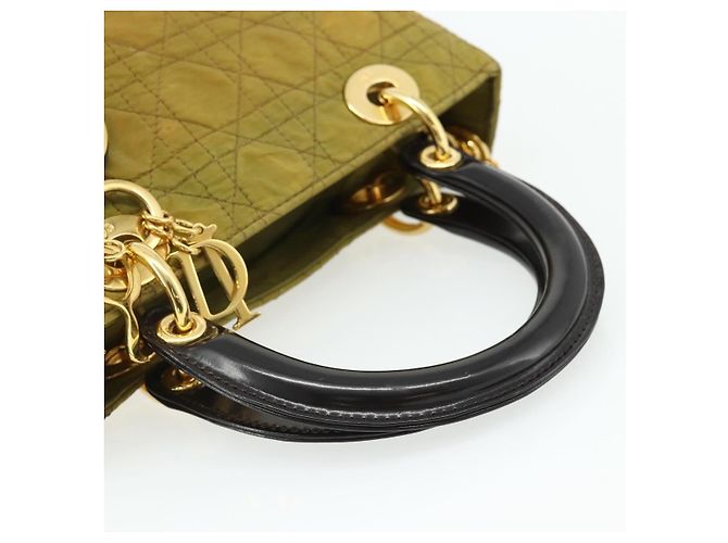 Christian Dior Borsa Lady Dior Canage in nylon verde e oro Auth BA12259 D'oro - vista 7