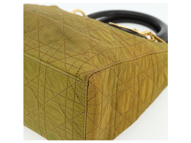 Christian Dior Borsa Lady Dior Canage in nylon verde e oro Auth BA12259 D'oro - vista 9