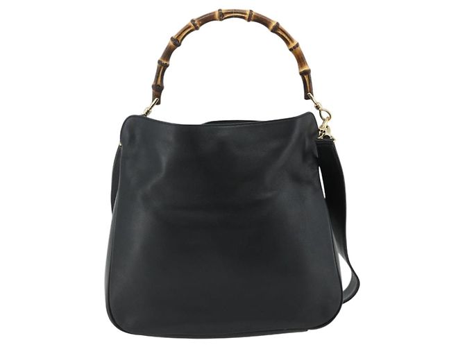 Borsa a Spalla Gucci Bamboo in Pelle 2 in 1 Nero Oro 001 1998 1638 Auth ep14094 - vista 2