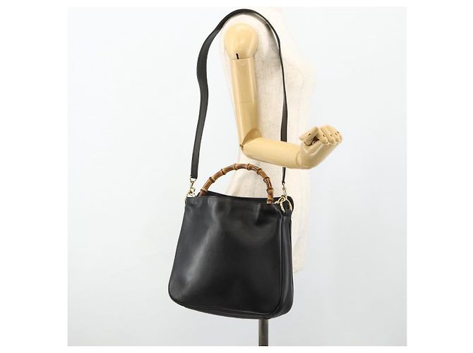 Borsa a Spalla Gucci Bamboo in Pelle 2 in 1 Nero Oro 001 1998 1638 Auth ep14094 - vista 23