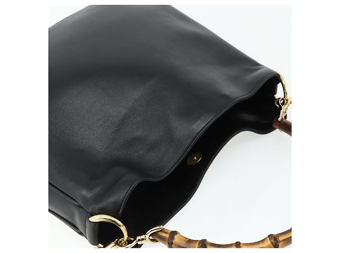 Borsa a Spalla Gucci Bamboo in Pelle 2 in 1 Nero Oro 001 1998 1638 Auth ep14094 - vista 6