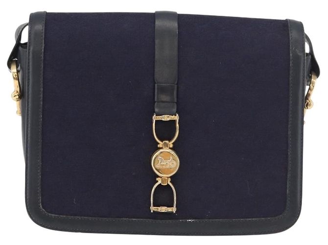 Céline Bolso de hombro Celine C Sulky Carriage en lona azul marino y dorado Auth ep14022 - vista 13