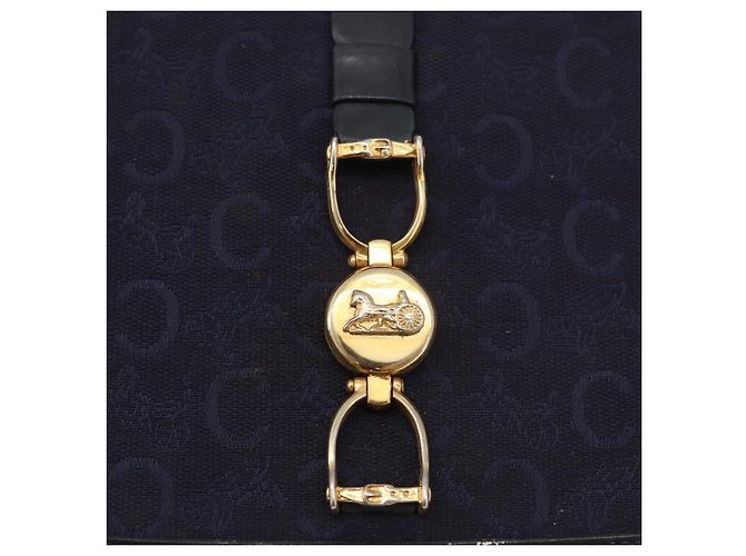 Céline Bolso de hombro Celine C Sulky Carriage en lona azul marino y dorado Auth ep14022 - vista 17