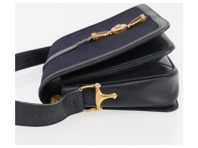 Céline Bolso de hombro Celine C Sulky Carriage en lona azul marino y dorado Auth ep14022 - vista 4