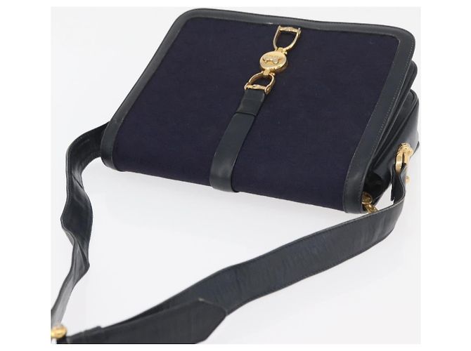 Céline Bolso de hombro Celine C Sulky Carriage en lona azul marino y dorado Auth ep14022 - vista 6