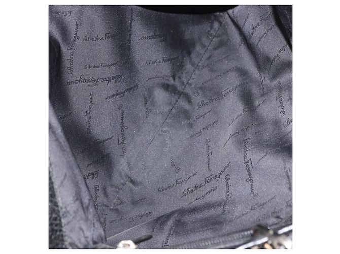Salvatore Ferragamo Borsa Tote Gancini in Nylon Nero Argento Auth 176841A - vista 11
