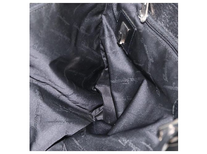 Salvatore Ferragamo Borsa Tote Gancini in Nylon Nero Argento Auth 176841A - vista 18