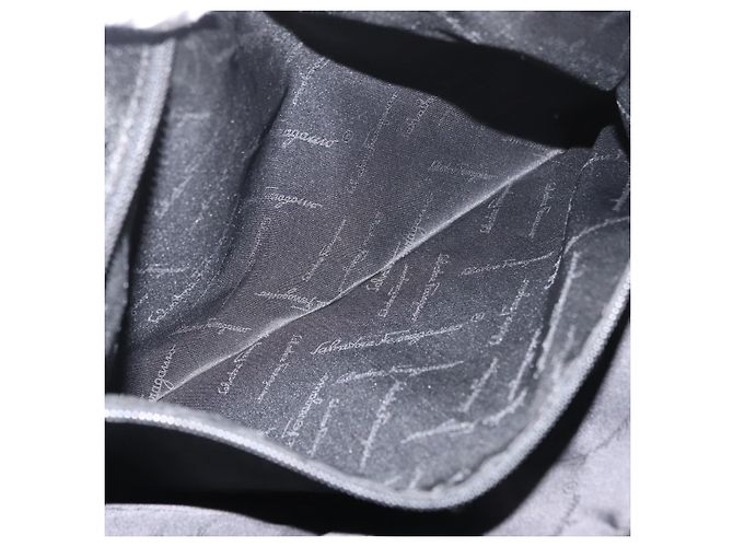 Salvatore Ferragamo Borsa Tote Gancini in Nylon Nero Argento Auth 176841A - vista 24