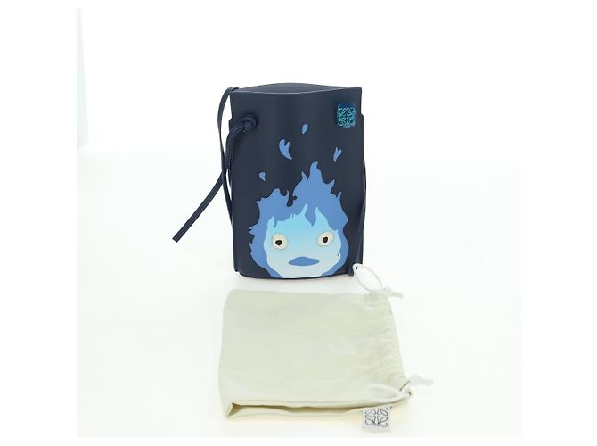 LOEWE ~ Ghibli Howl's Pebble Dice Borsa Calcifer in Pelle Blu Marina Auth 167246SM Blu navy - vista 12