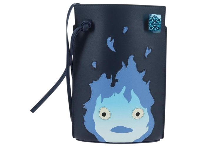 LOEWE ~ Ghibli Howl's Pebble Dice Borsa Calcifer in Pelle Blu Marina Auth 167246SM Blu navy - vista 13