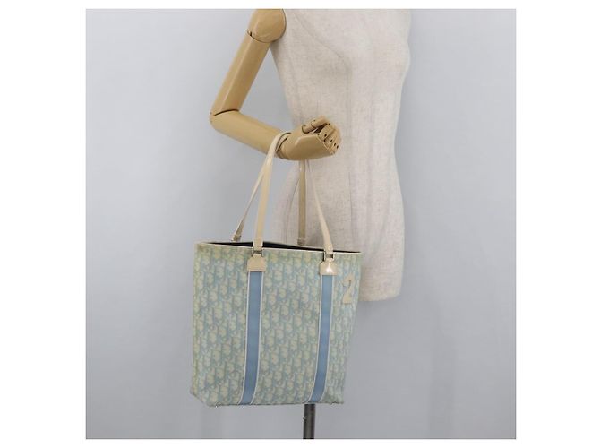 Christian Dior Trotter Canvas Tote Bag PVC Blau Silber Authentisch ep14386 - Ansicht 22