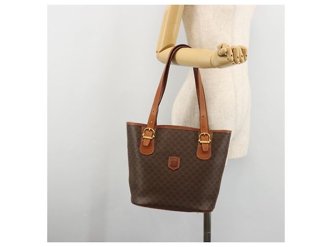 Céline Bolso tote de lona Macadam CELINE en cuero PVC marrón dorado Auth ep14253 Castaño - vista 24