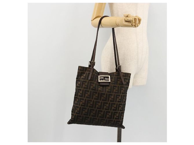FENDI Zucca Canvas Tote Bag Schwarz Braun Auth 176230 - Ansicht 23