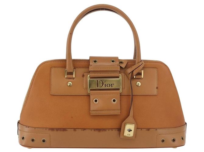 Borsa a mano in pelle marrone e oro Christian Dior Street Chic Auth ep14353A D'oro - vista 13
