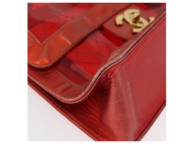 CHANEL Borsa a Spalla Matelassé Catena Vinile Rosso Oro CC Auth 177136A D'oro - vista 10