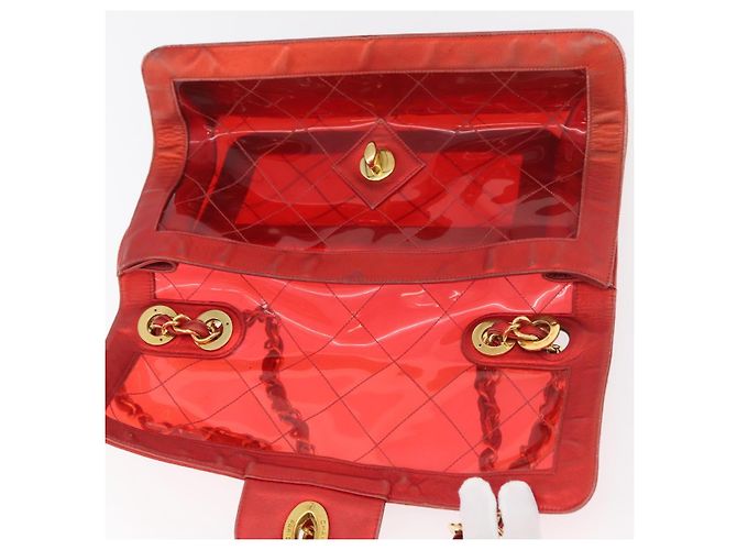 CHANEL Borsa a Spalla Matelassé Catena Vinile Rosso Oro CC Auth 177136A D'oro - vista 11