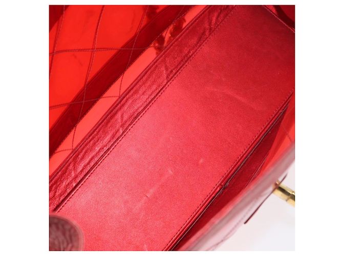 CHANEL Borsa a Spalla Matelassé Catena Vinile Rosso Oro CC Auth 177136A D'oro - vista 12