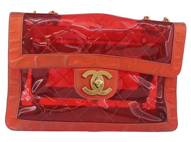 CHANEL Borsa a Spalla Matelassé Catena Vinile Rosso Oro CC Auth 177136A D'oro - vista 13