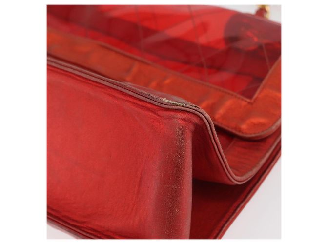 CHANEL Borsa a Spalla Matelassé Catena Vinile Rosso Oro CC Auth 177136A D'oro - vista 14