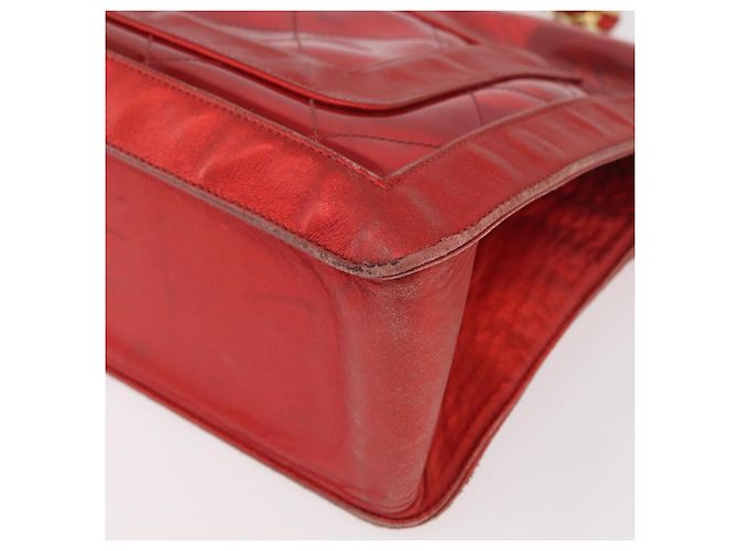CHANEL Borsa a Spalla Matelassé Catena Vinile Rosso Oro CC Auth 177136A D'oro - vista 16