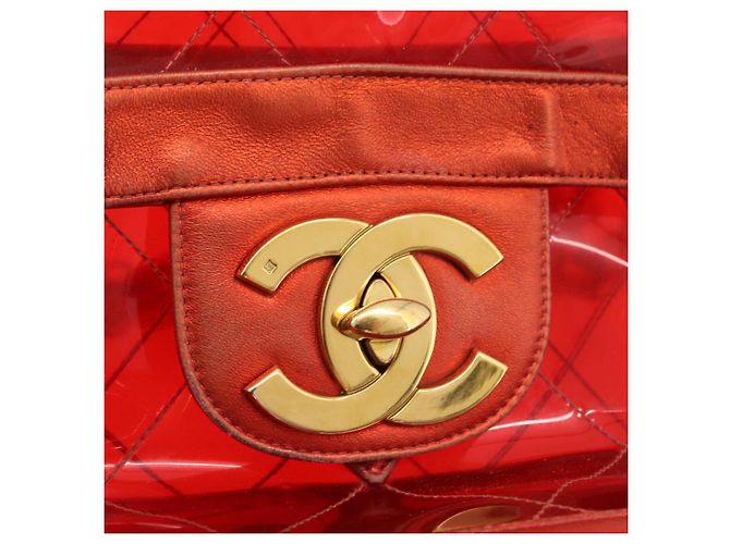 CHANEL Borsa a Spalla Matelassé Catena Vinile Rosso Oro CC Auth 177136A D'oro - vista 17